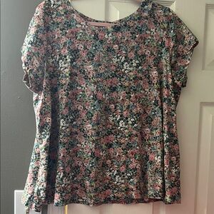 Ellos Floral Blouse - Pink and Green Top Cotton size L 18